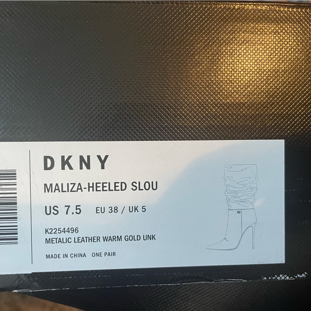 DKNY Maliza Leather Gold Slouch Pointed Toe Mid Boots - Picture 5 of 6